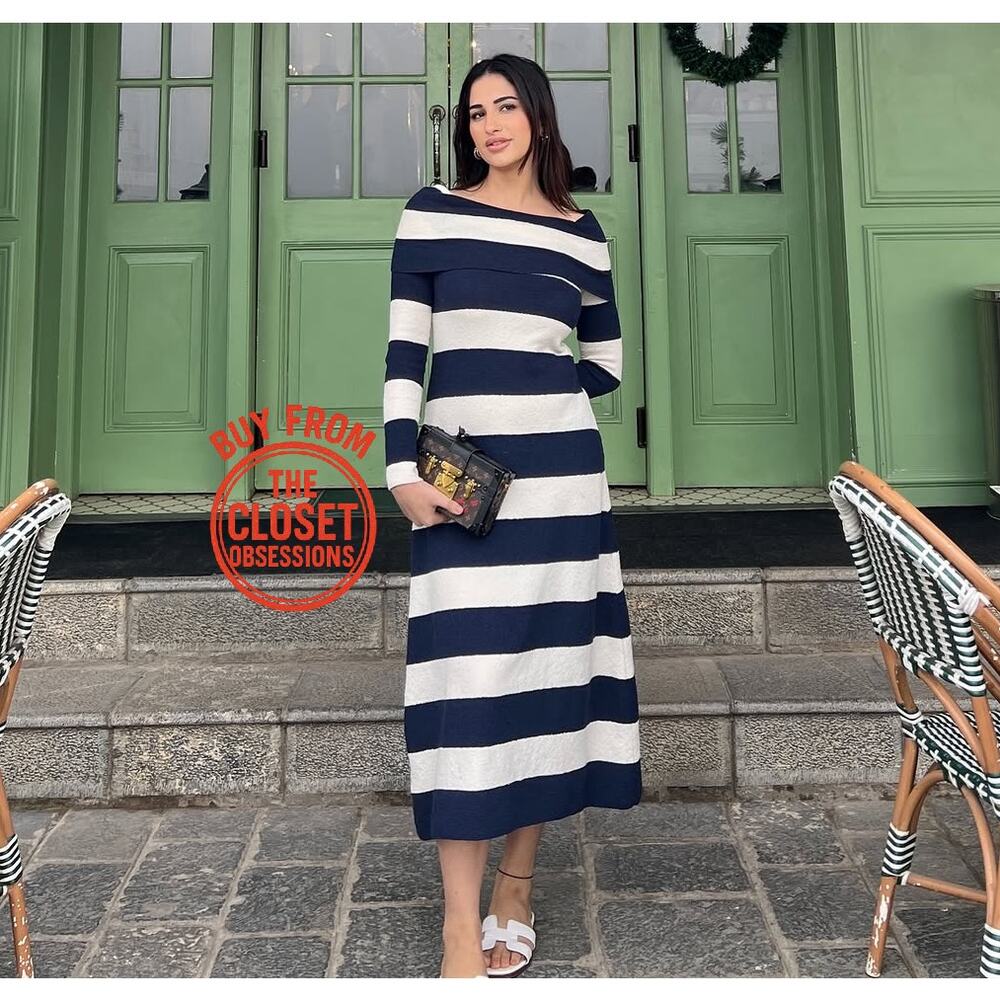 ZARA Striped Knit Off Shoulder Midi Dress NWT Size M - Picture 11 of 16